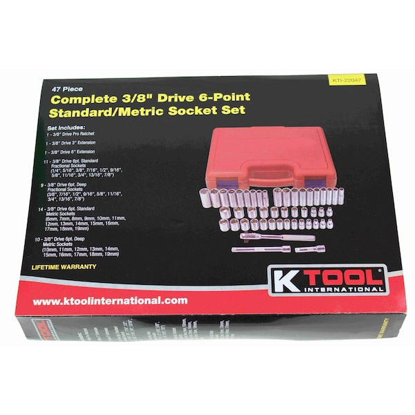 Socket Set, 3/8"Dr, 6Pt, 47 pcs.